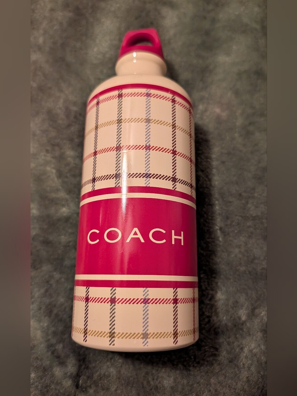 COACH Water Bottle Aluminum Tattersall Pattern Pink Multi Good Condition
